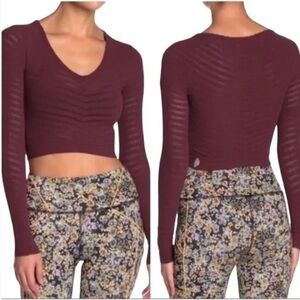 Free People Movement Gone Adrift Seamless Long Sleeve Red Night New Medium